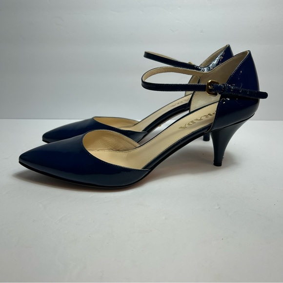 Prada Pointed Toe Kitten Heels Blue Size 36.5 US 6.5 - Picture 1 of 13
